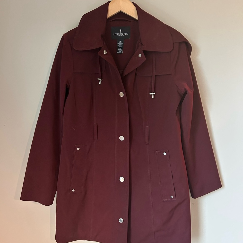 London Fog Women's Burgundy Trench Coat with Hood